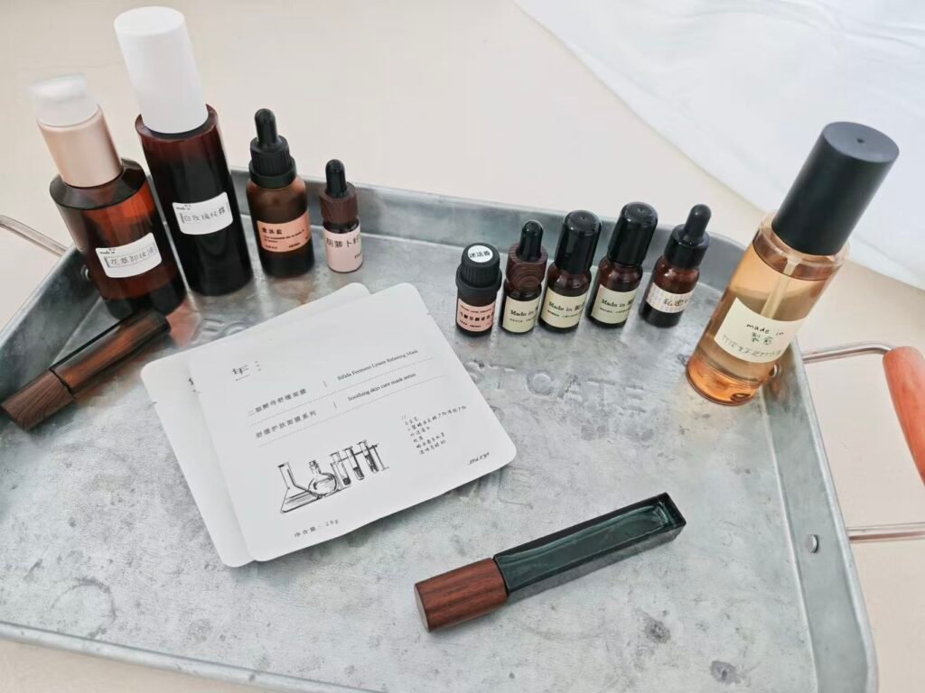 Essential oil bottles prepared for a post-workout muscle massage