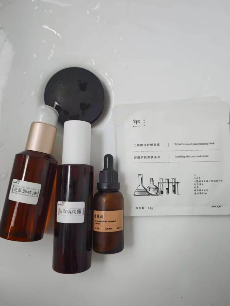 Woman performing a small-area skin test with botanical oil